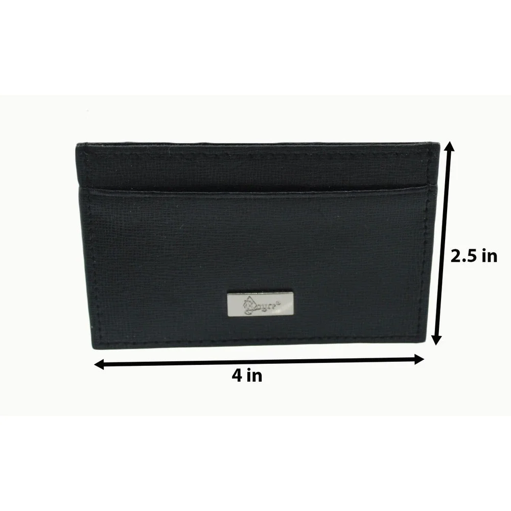 Mayer Black Crossgrain Leather Card Holder Slim Wallet Silver Logo 4 x 2 in